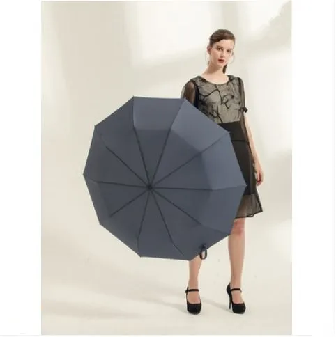 Saivina high quality luxury 3 folding umbrella with leather cover auto open and close