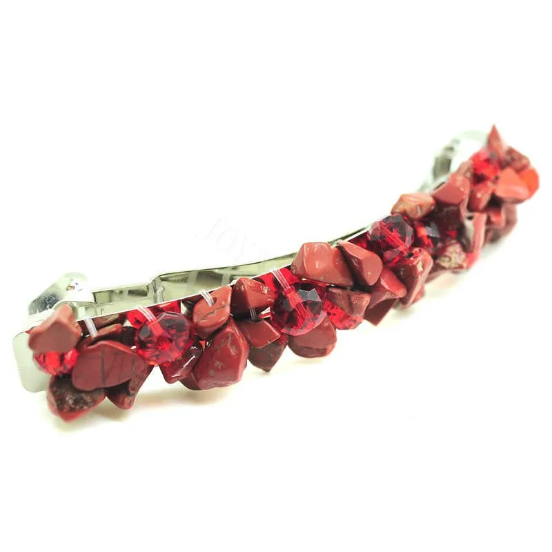 Womens Chip Crystal Rhinestone Barrette Hairpin Natural Red Stone Hair Clip Headwear Nice Gift