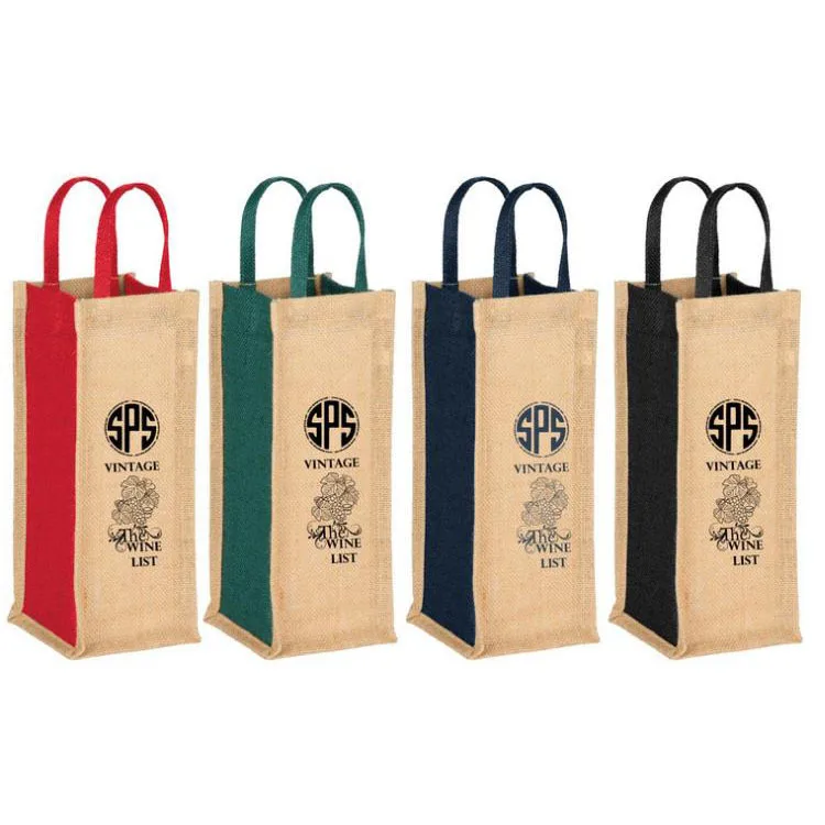 Natural Linen Jute Tote Bag Wine Bottle Holder Bag