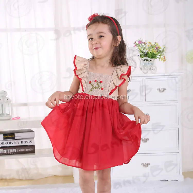 Children girls flower embroidery dress girls princess easter spring frock design dress