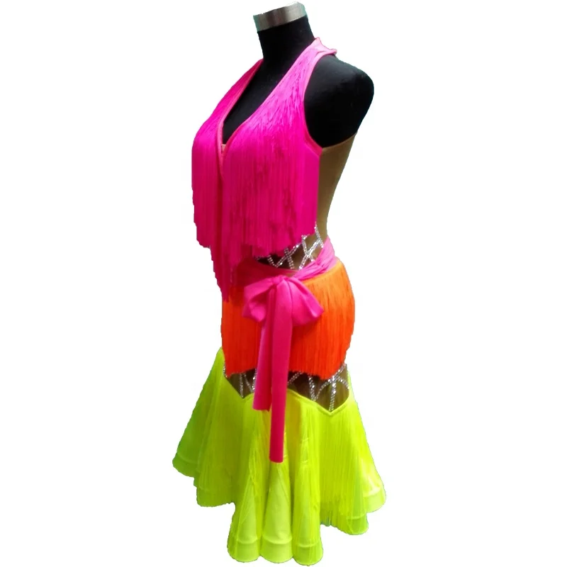 Imported fabric professional competition cha cha latin dance dresses girls kids latin dance costume