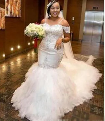 
Mermaid wedding Dress Sexy Off the Shoulder Appliqued lace puffy Skirt Luxury Plus size Pure White Muslim Bridal Wedding Dress 