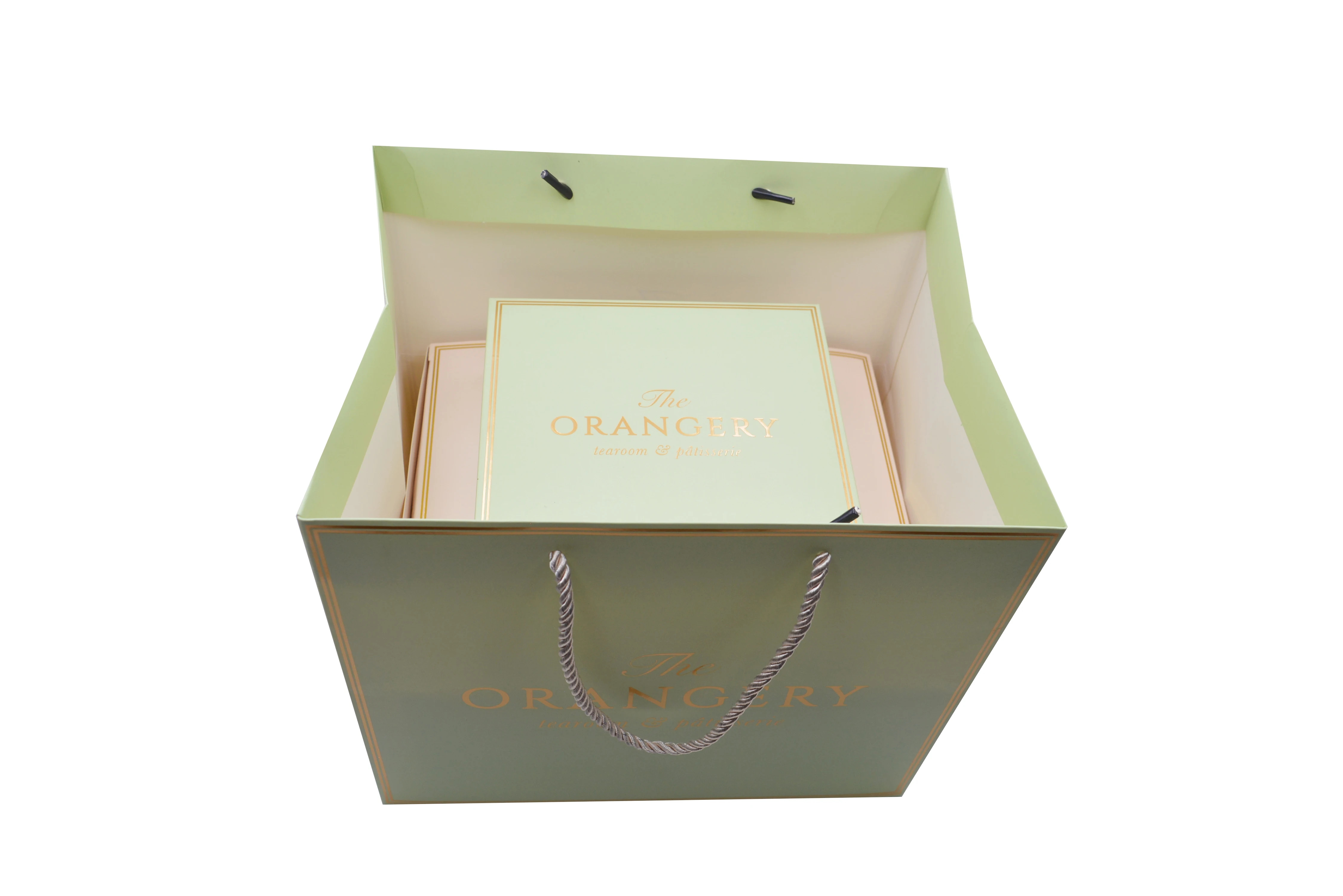 
Luxury golden logo printed shopping paper bag with rope handles for clothing Jade bracelets wooden figures gift packaging bag 