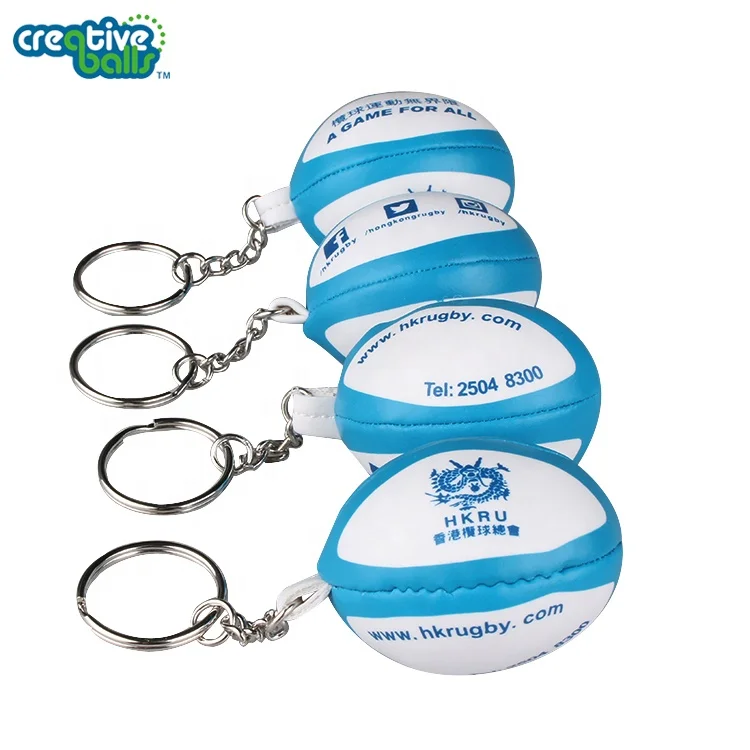 Hot Selling Promotion Cheap Custom Logo Rugby Ball Keychain Soft Pvc Leather Mini Rugby Ball Keychain