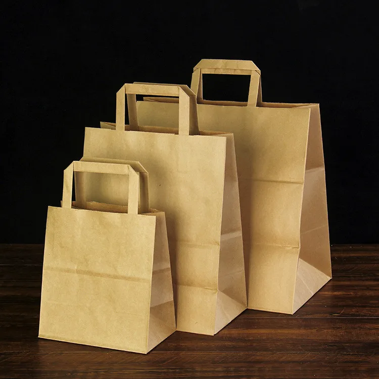 wholesale printed kraft paper  bags with LOGO custom  brown kraft paper bag with  handle 120 gsm for food packaging
