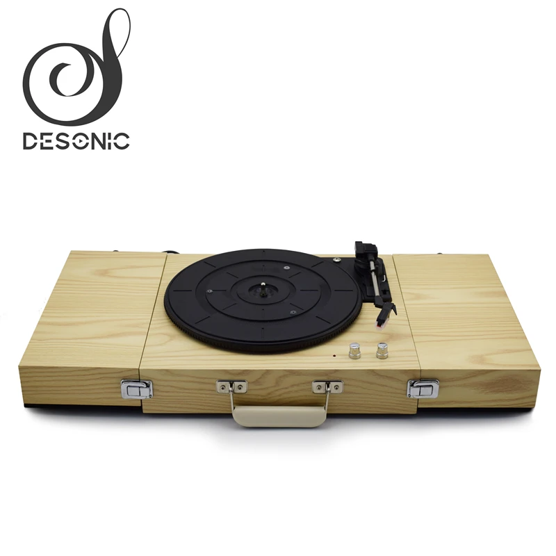 Compact design wooden gramophone record Player vinyl turntable with pitch control, RCA out& foldable Speakers