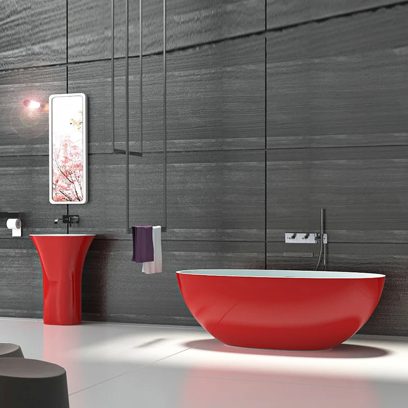 Bellissimo man made stone red tub, solid surface red bathtub, artificial stone tub BS-8628