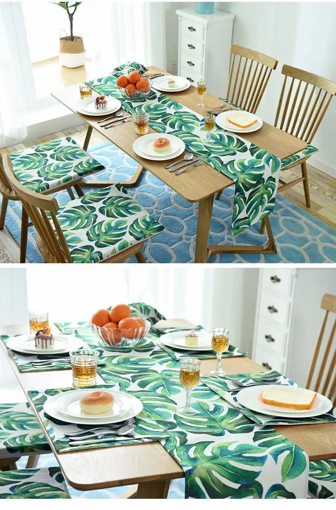 Modern Decorations Table Runner for Wedding Party Tropical Palm Leaf Print Table Runner