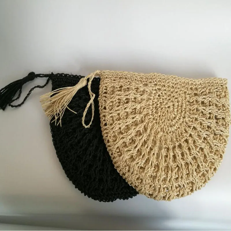 
Crochet semicircle paper straw clutch 