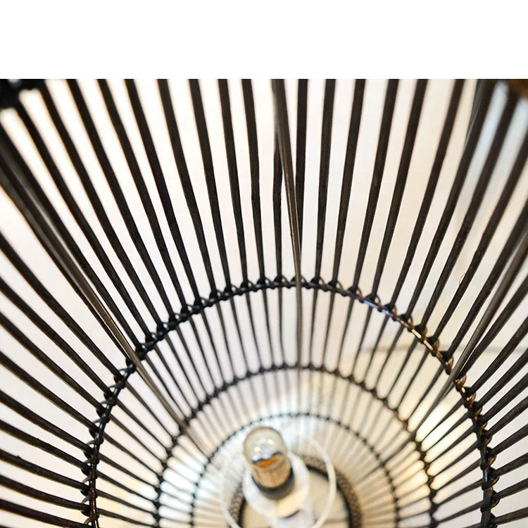 
Decorative art black rattan bamboo 2-light standing floor lamp 