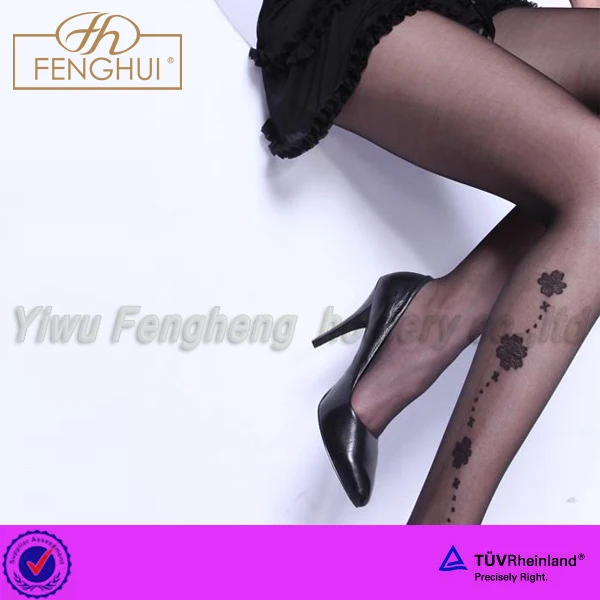 silk stockings young girls in flower flocking printed pantyhose