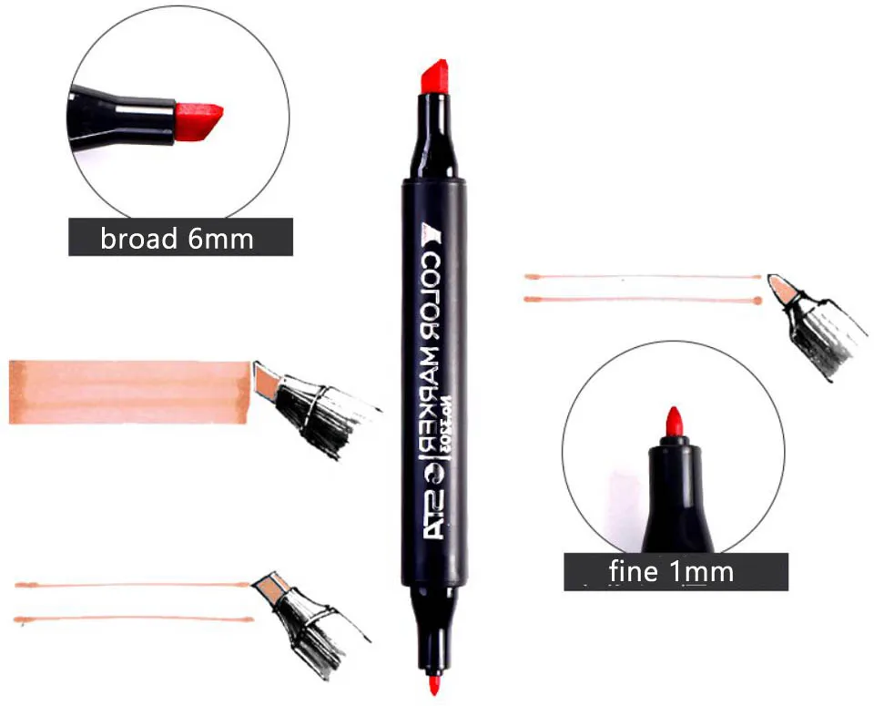 STA Brand High Quality Alcoholic Marker Dual Tip 12 24 36 48 60Colors Set