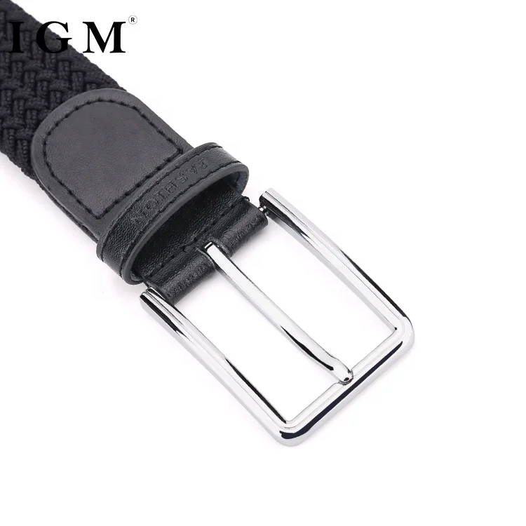 IGM Men knit pu braided leather webbing manufacture belt