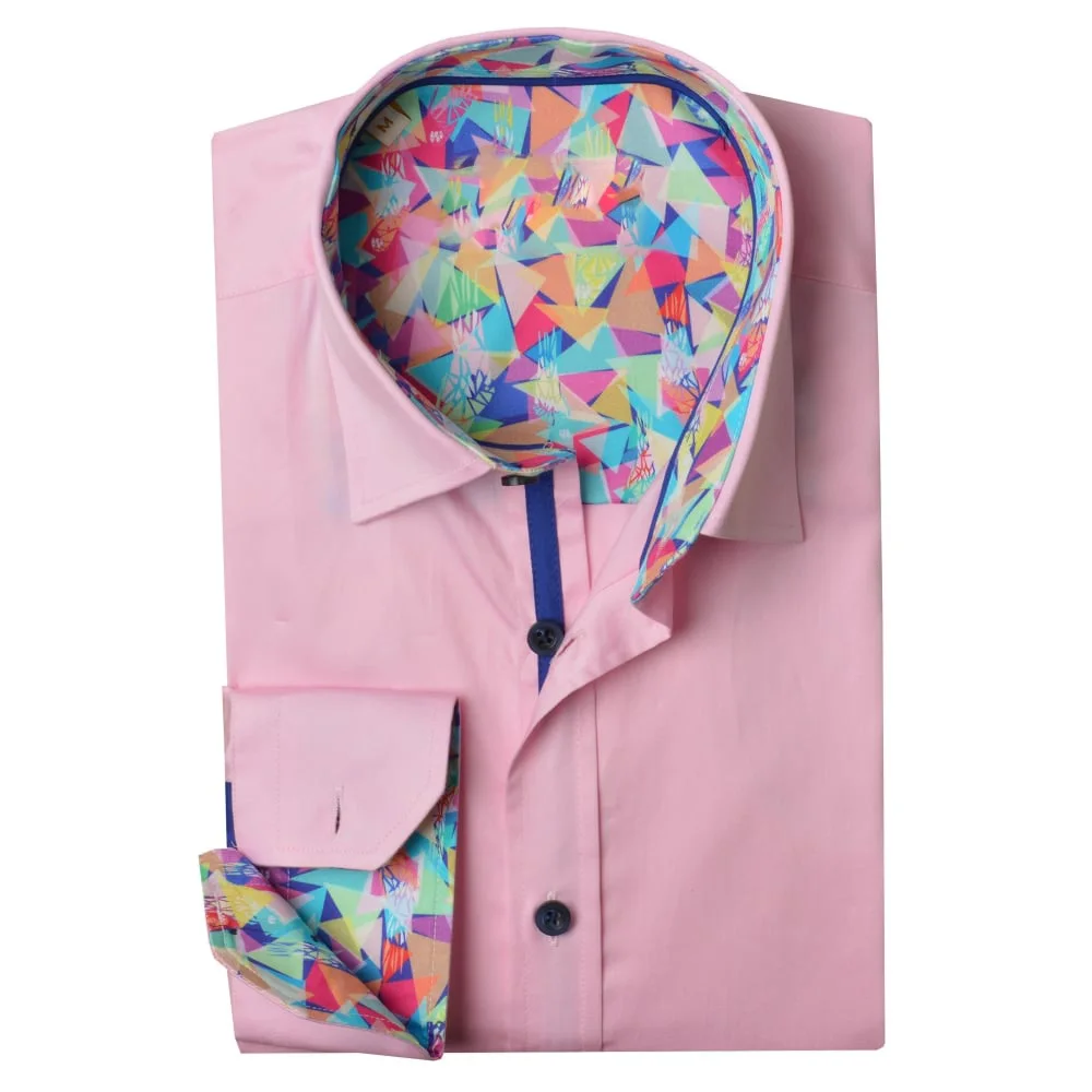 Tailored made casual  design cotton white paisley printed trim contrast color mens long sleeve shirt