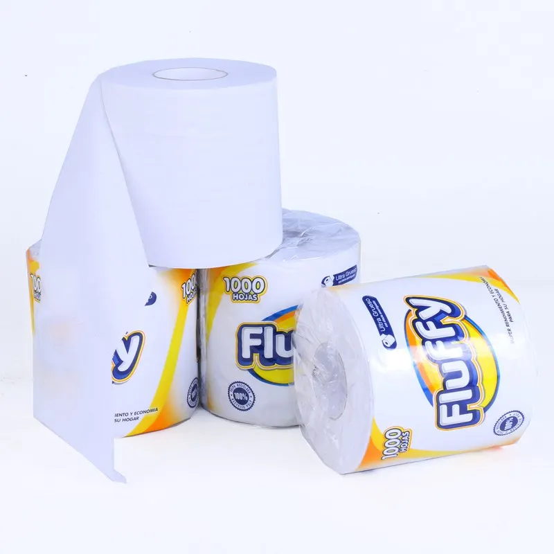 Переработанный 1ply 1000 листов рулон туалетной бумаги