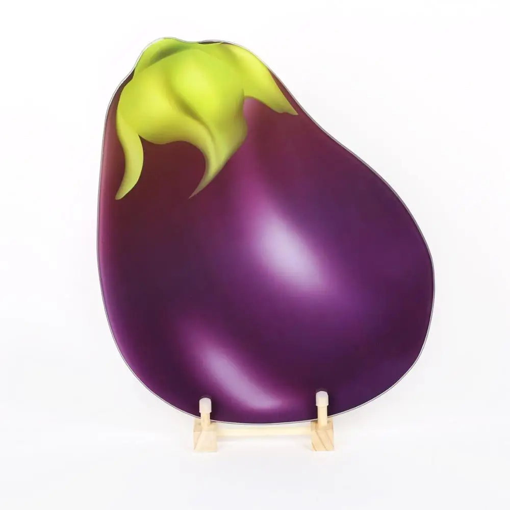Eggplant shape tempered glass breakfast board with sticker paper