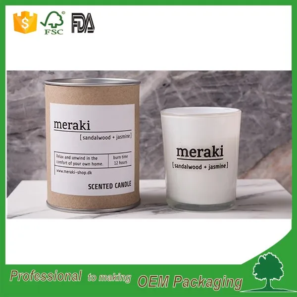 Wholesale recycled cylinder candle kraft box packaging luxury design with printed paper wrapped