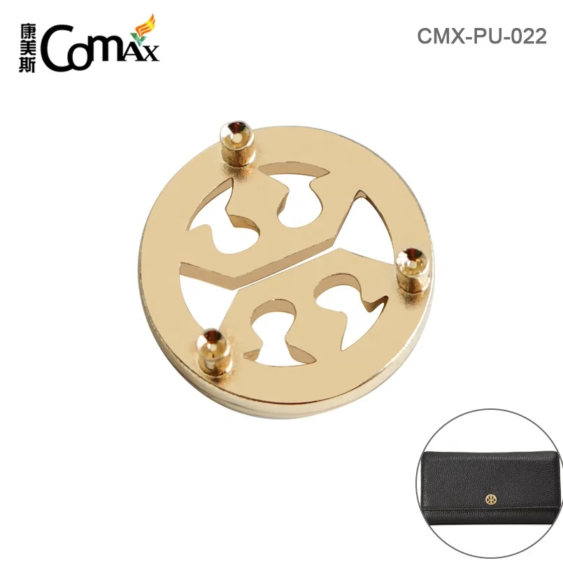 Custom Gold Metal Bag Logo, Metal Name Plate Tags for Purse, Round Shape Hollow Metal Logo For Wallet