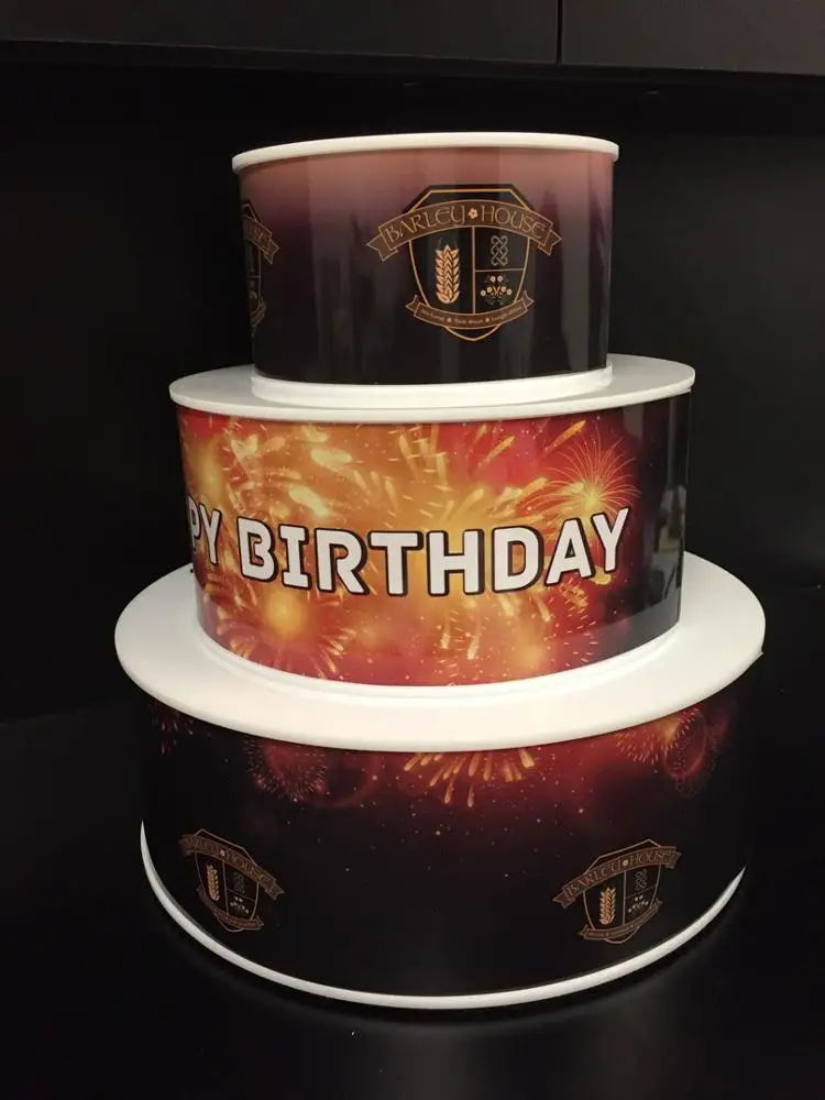 3 Tiers Glowing Wrapped Happy Birthday LED Cake Display Stand with Bottle Presenter Holder for Party Night Club