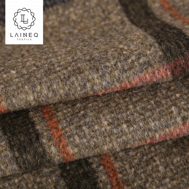 breathable soft warm plush plaid windowpane tweed wool fabric for winter coat