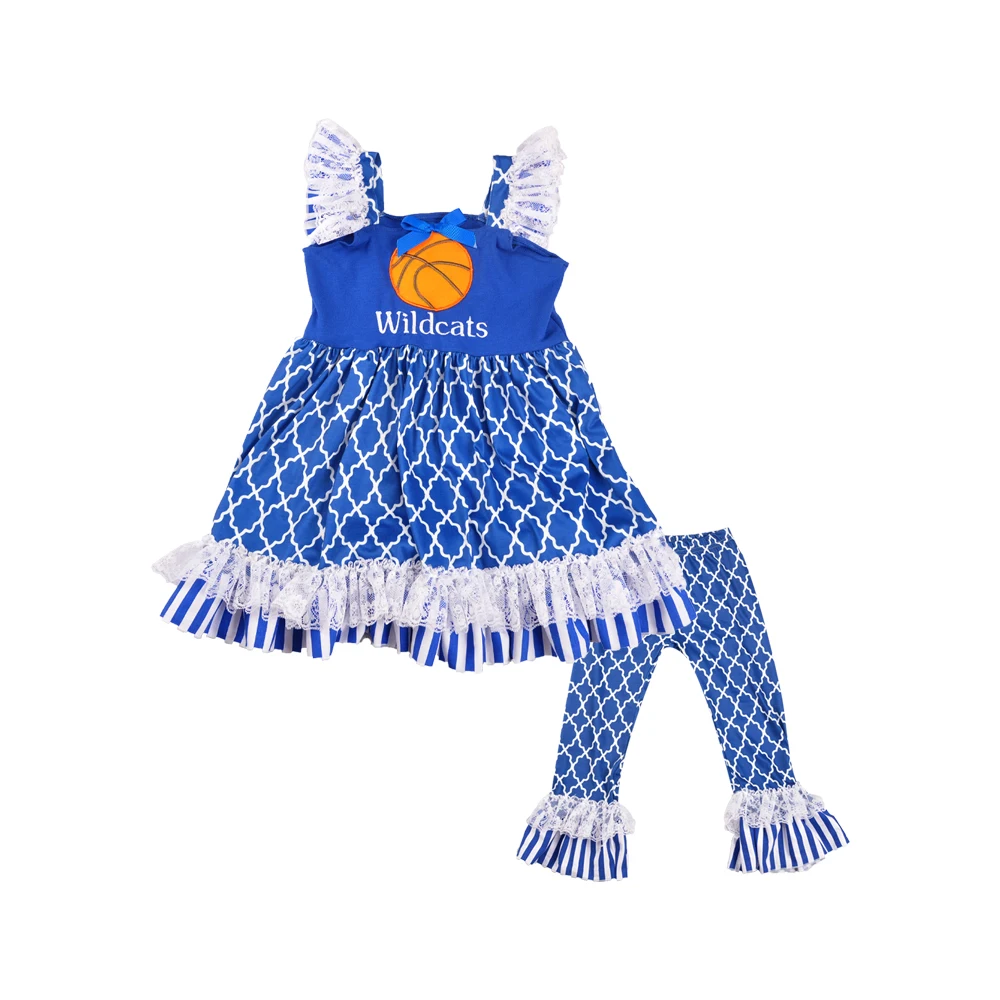 New style girls clothing set sleeveless basketball pattern top lace ruffle pants girls boutique girls outfits