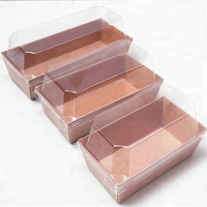 Custom size rectangular paper bottom plastic cake box with clear lid