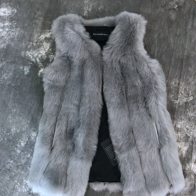 Популярный вязаный женский жилет из меха лисы норки кролика с круглым вырезом