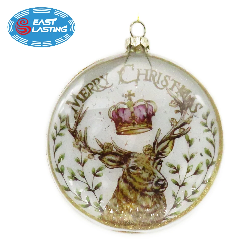 Santa Claus glitter filled glass Christmas ornament hanging glass flat ball
