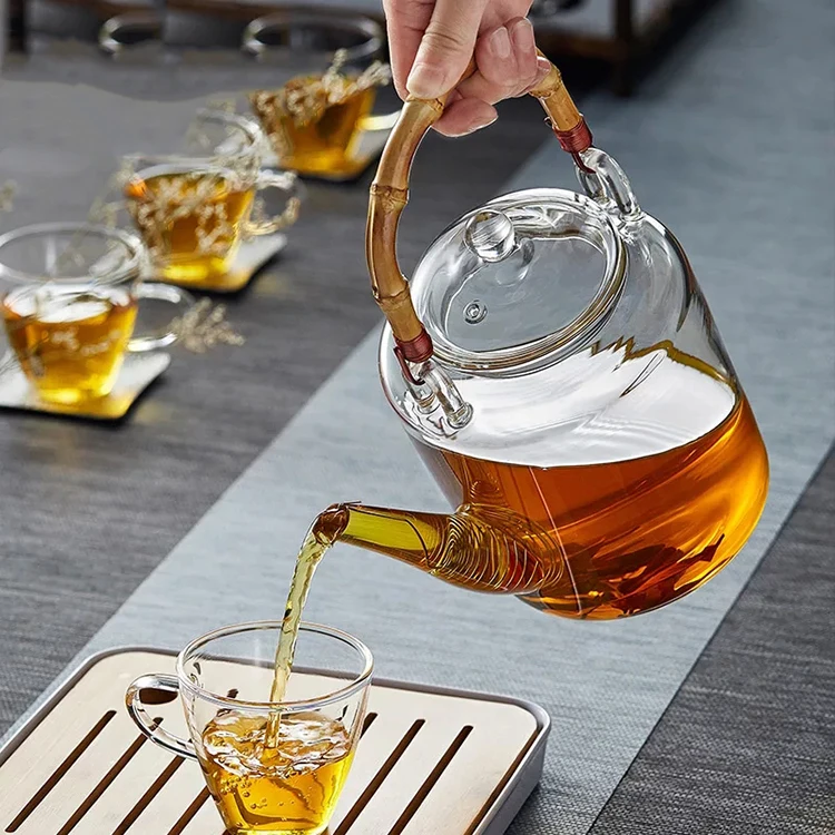 1.5l japanese glass teapot with bamboo handle