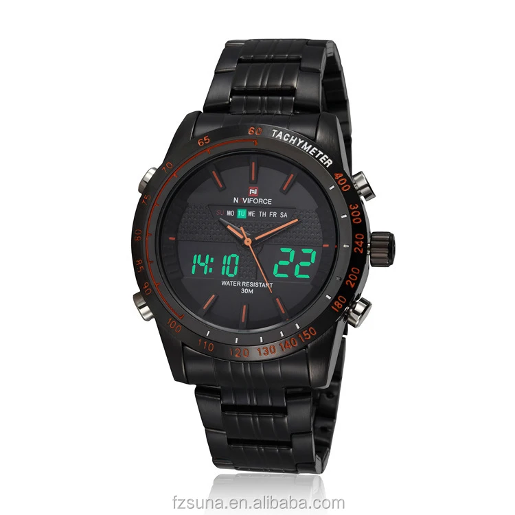 NAVIFORCE 9024 Back and Silver Color Band LED Bracelet Branded Luxury Watch Cheap Stainless Steel Watches