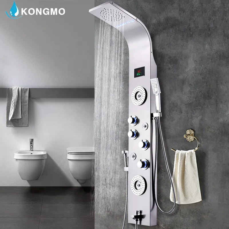 
Newly Luxury Brushed Bathroom Shower Faucet LED Shower Panel Column Bathtub Mixer Tap With CE certificate 