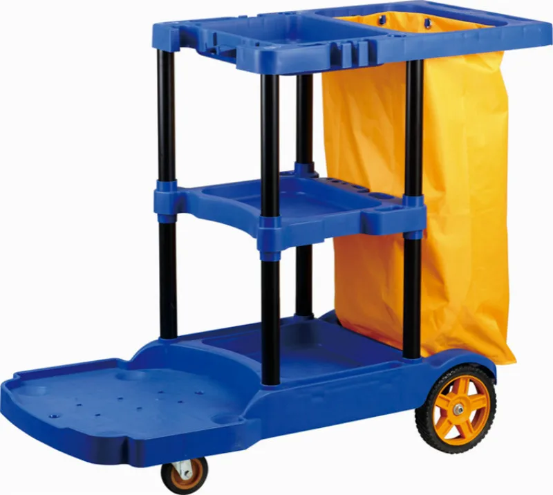 High quality commercial yellow vinyl bag plastic cleaning trolley cart