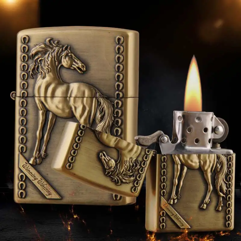 6207D yanzhen  factory direct bronze relief lighters metal oil lighter wholesale