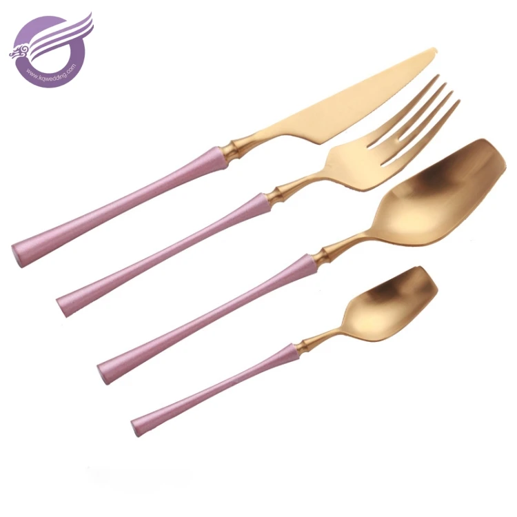 K9612 Stainless steel 304 restaurant bulk gold plated black tableware set