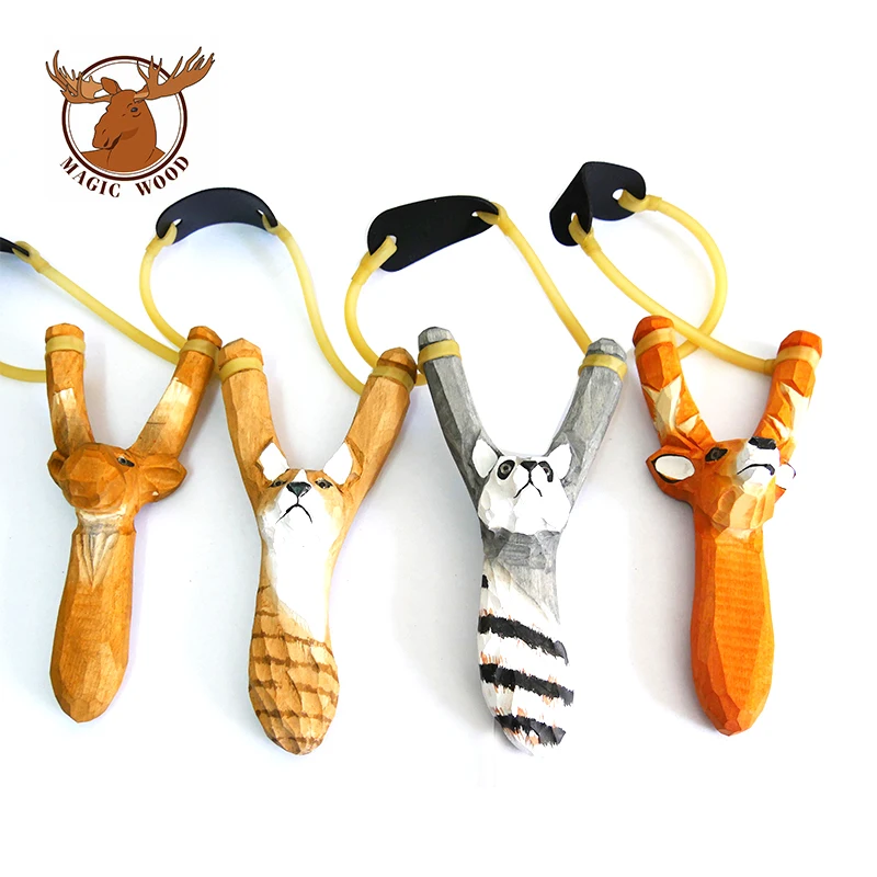 Custom design Hand carved art minds animal wooden slingshot,professional hunting slingshot,outdoor rubber slingshot