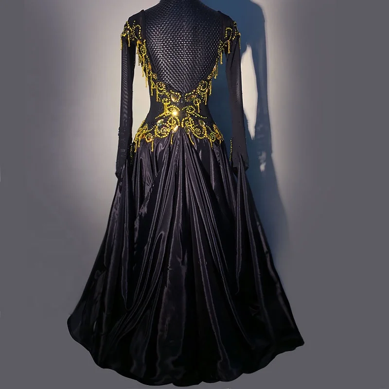 
Ballroom dance wear Import fabric black ballroom dresses adults from competition ballroom dance dress 