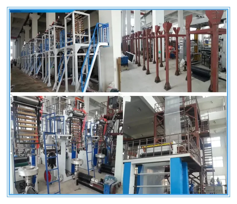 2 layers co-extrusion blown PE film extruder with itrile rubber rewinding machine and 38CrMoAl nitride screw