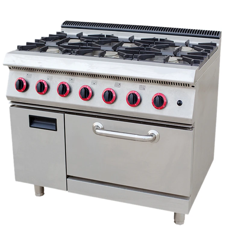 Коммерческая газовая чугунная плита с 6 горелками, кухонная плита с духовкой