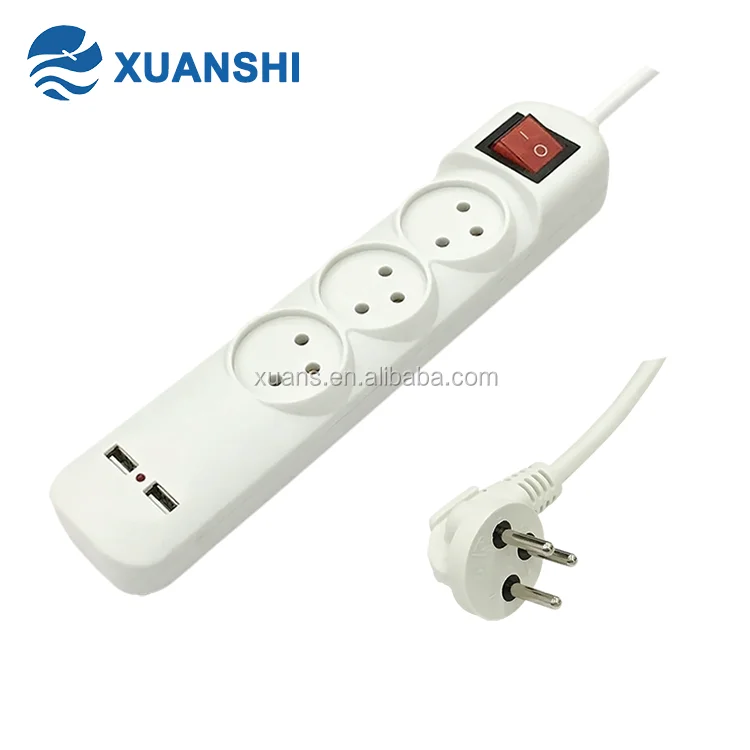 Hot sale factory price Israel white smart 3 way 2.1A usb port extension cord