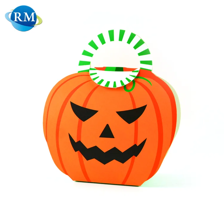 
Promotional Halloween Gift Pumpkin Modelling Paper Cardboard Box With Handle 