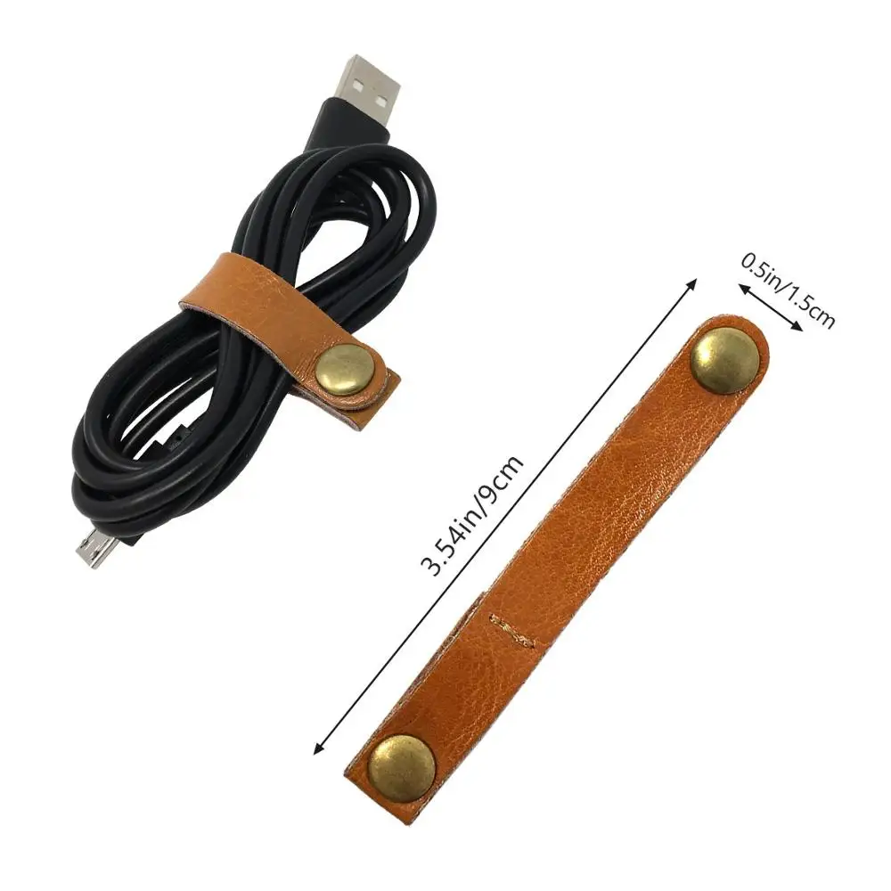 
Handmade Leather Earphone Cord Organizer Cable Straps Earbuds Wrap Cord Manager Cable Winder USB Cable Keeper 