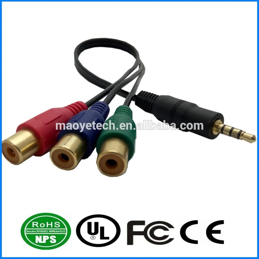 Black Jack 3.5mm Stereo Male to 3 Female Y Splitter RCA Audio Adapter Extension Cable