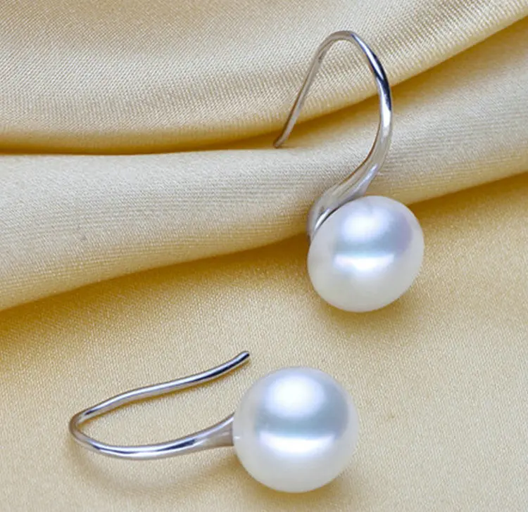 R.Gem. Wholesale S925 Silver Pendant 7-8mm Size Natural Fresh Water Pearl Dangle Earrings