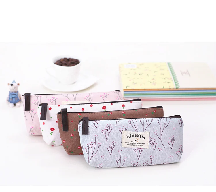 Simple printing pouch large capacity student & child canvas pencil bags