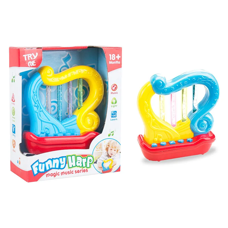 Funny electric baby magic cartoon musical instruments set toy harp with light