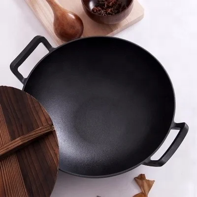 Лидер продаж 2018, чугунная китайская вок 40 см, чугунная посуда, сковорода для вок с крышкой