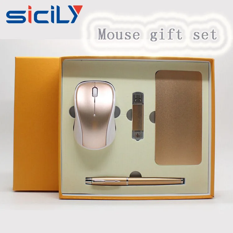 Giveaway corporate gift items wireless mouse pen USB flash drive set for business