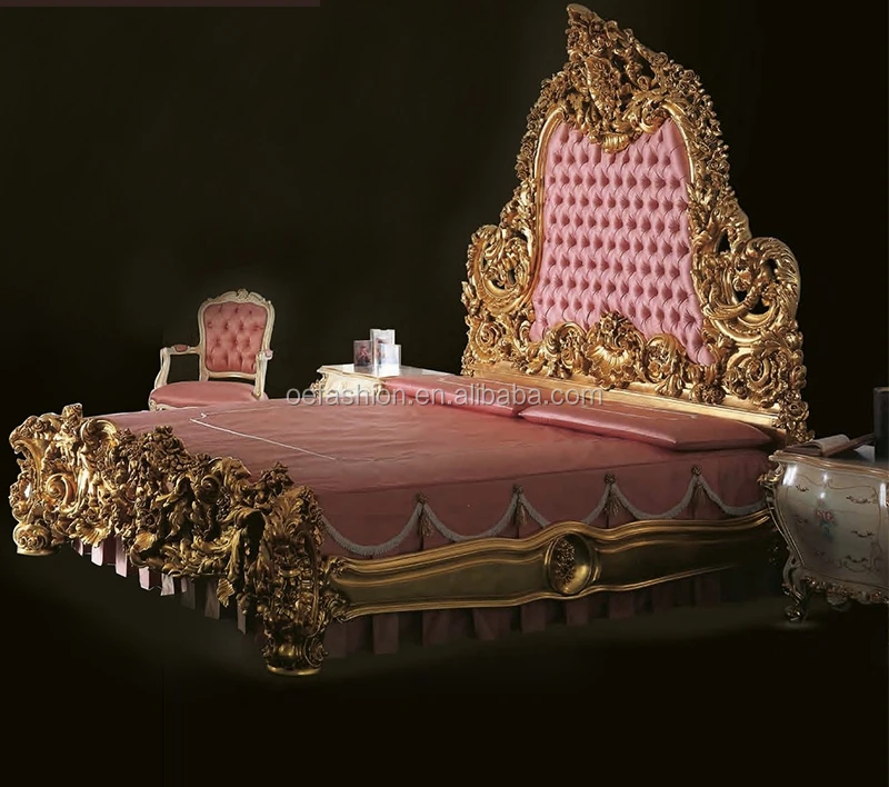 Marvelous Luxury hand carved bed , Baroque style upholstered soft bed