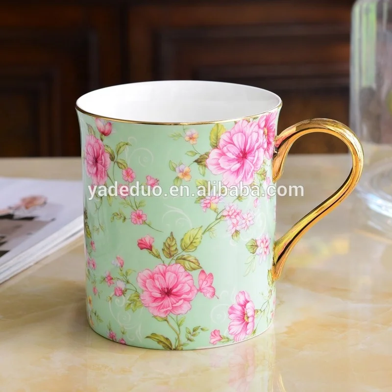 Custom design ceramic coffee mugs with gold handle ceramic elegant tea mugs