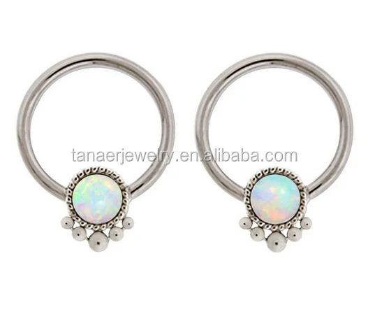 Кольцо с опалом из нержавеющей стали для губ, сосков, хрящевых тканей, Козелка, перегородки, сережек, ювелирных изделий для пирсинга тела, колец 14,